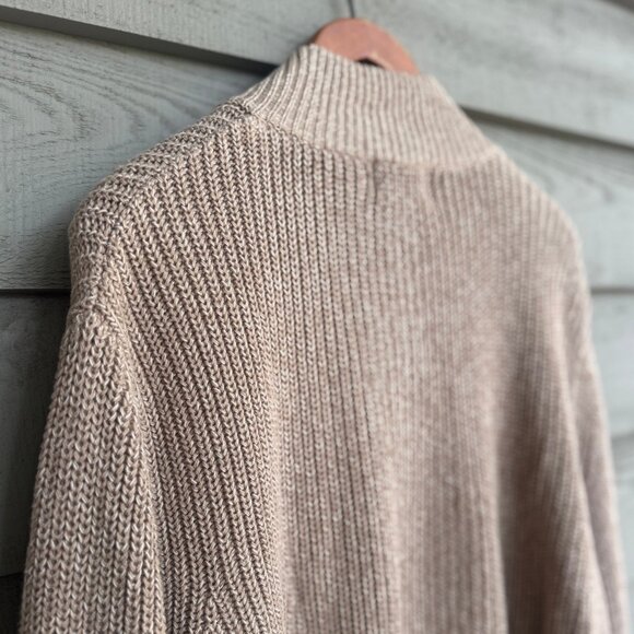 L.L.Bean Cotton Zip Cardigan XL Beige Mock Neck - Picture 6 of 9